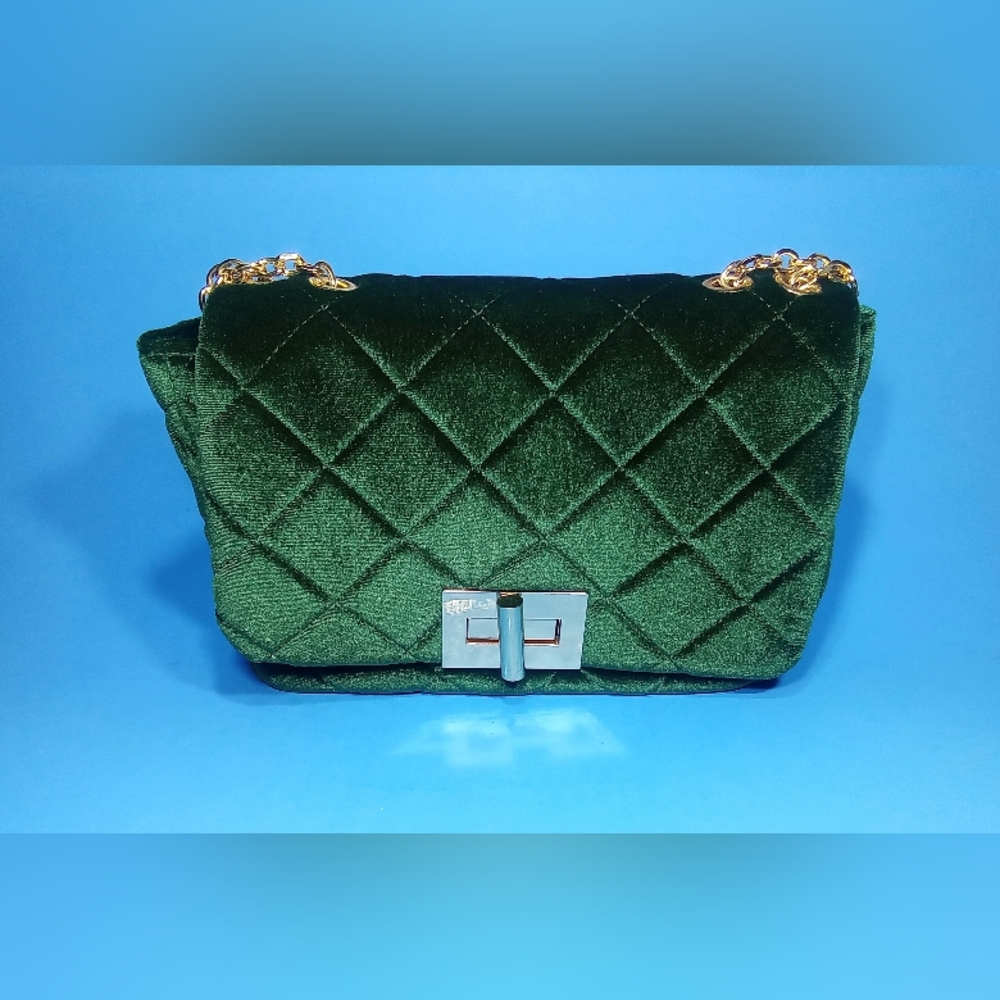 KATRINA SZISH X JELAVU GREEN QUILTED VELVET BAG